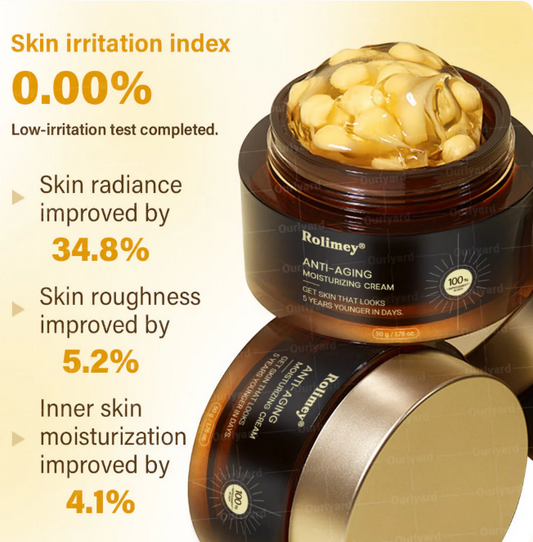 Rolimey® Crema hidratante antienvejecimiento con ácido hialurónico, retinol y colágeno – para rostro, cuello, escote y piernas – Fabricada en el Reino Unido – Uso diurno y nocturno