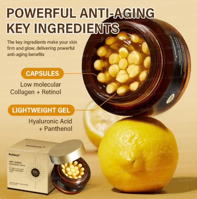 Rolimey® Crema hidratante antienvejecimiento con ácido hialurónico, retinol y colágeno – para rostro, cuello, escote y piernas – Fabricada en el Reino Unido – Uso diurno y nocturno